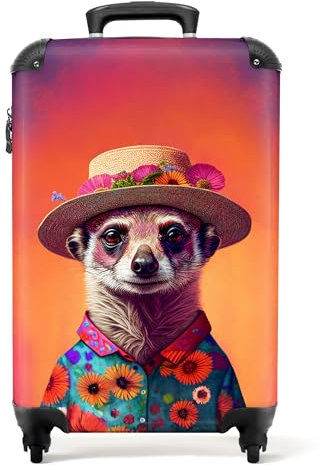 NoBoringSuitcases.com® Koffer Handgepäck Trolley Rollkoffer Kleine Reisekoffer mit 4 Rollen - Erdmännchen - Blumen - Hut - Tiere - Porträt - 55x35x20cm - Fotokoffer - Kabinenkoffer - Boardgepäck