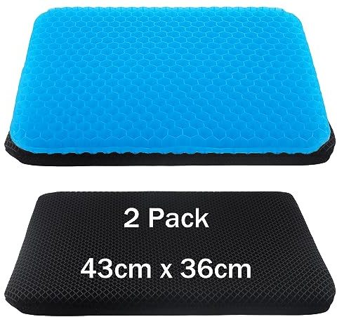 ZEONHEI 2 Pack 43 x 36cm Honeycomb Cushion, Chair Gel Seat Cushion Pads With Non-Slip Cover, Breathable and Cool Chair Seat for Office, Car, Wheelchair, Wheelchair, Road Trips