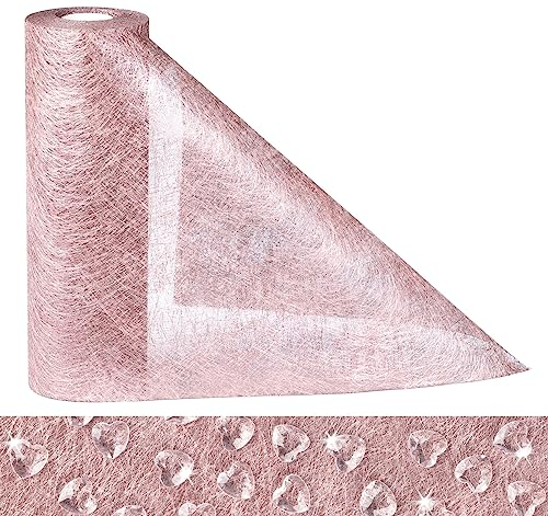 Tischläufer Rosegold, Anstore Tischband Rosa 23cmx30m Vlies Tischläufer Glänzend mit 150 Herzen Deko, Frühling Dekostoff für Hochzeiten, Geburtstag, Kommunionen, Taufen, Elegante Tischdeko Weihnachten