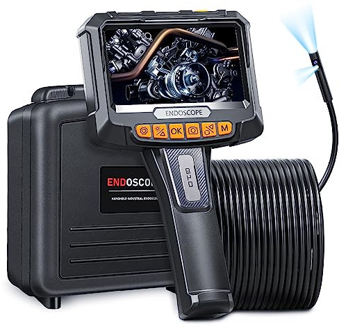 Endoscopio de Doble Lente, SGAINUL Cámara de Inspección Pantalla IPS de 5 Pulgadas, Endoscopio Industrial con 6+1 LED, Cámara Impermeable IP67, Tarjeta de 32 GB