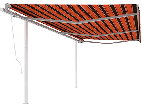 LAPOOH Toldo retráctil automático con Postes, Toldos Exterior, Toldo De Terraza, Toldo Enrollable Exterior, Toldos Verticales, Toldos para Patio, Naranja y marrón 6x3 m