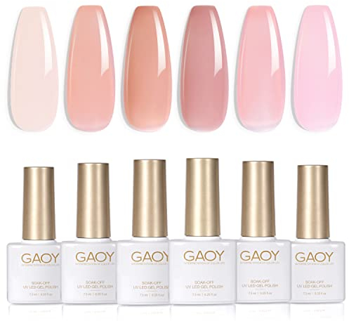 GAOY Jelly Nude Pink Gel Nail Polish Set di 6 colori Kit di smalto gel trasparente