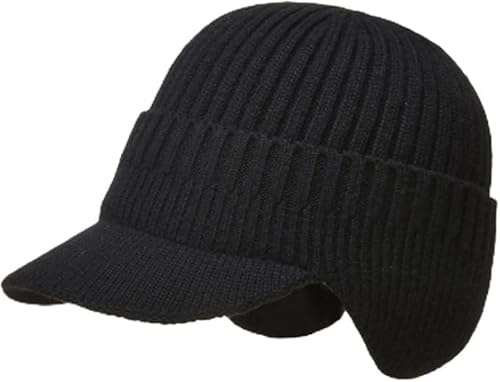 Rayson Vintermössa herr dam stickad mössa vinter varm mössa med öronlappar unisex mössa för män kvinnor stickad visir mössa höst vinter utomhus, svart, one size