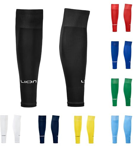 LION SPORTSWEAR Kids/Youth Football Sock Sleeves To Accompany Grip Socks - Fits Over Calf/Shin Pads - Variety Of Colors To Match Your Team Kit (Black)