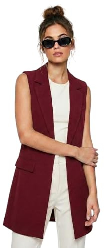 LUXFAB Ladies Front Open Sleeveless Long Duster Coat Waistcoat Blazer Womens Sleeveless Open Front Long Waistcoat Stylish Crepe Pocket Jacket Coat Plus Size UK Size 8-26