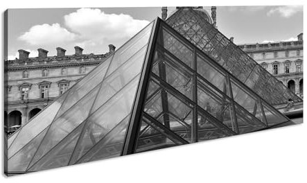 Jalousie Pyramide in Paris Panorama 100x50 cm Effekt:Schwarz/Weiss als Leinwandbild, Motiv fertig gerahmt auf Echtholzrahmen, Hochwertiger Digitaldruck mit Rahmen