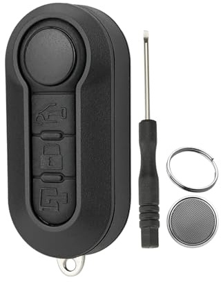 3-Knopf-Autoschlüssel Gehäuse für FIAT Grande Punto, Evo, Panda, Bravo, Stilo, 500L and Lancia Y, Delta Musa Schlüsselgehäuse mit Schraubendreher Schlüsselring mit CR2032 Batteri（schwarzer Knopf）