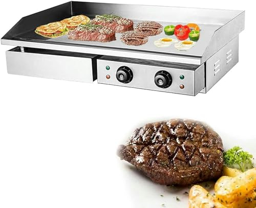 Piastra Elettrica Professionale per Barbecue, in Acciaio Inox, Piastra Cottura Commerciale Griglia Elettrica da Cucina, 50-300°C, Piastra Griglia Barbecue Elettric per Ristorante Mensa Trattoria-1pc