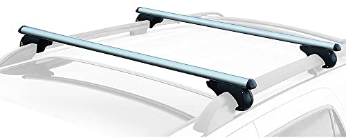 Dachträger Universal Auto Dachträger Set 2-teilig 52 Zoll Aluminium Über Vorhandene Erhöhte Seitenschienen Mit Lücke Abschließbar Silber Dachgepäckträger