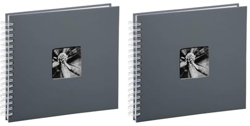 Hama Fotoalbum 28x24 cm (Spiral-Album mit 50 weißen Seiten, Fotobuch mit Pergamin-Trennblättern, Album zum Einkleben und Selbstgestalten) grau (Packung mit 2)