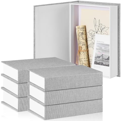 Geyoga 6 Pcs Faux Decorative Books Set for Home Decor Linen Fake Book Storage Box for Coffee Table Bookshelf Mantle Modern Home Decoration Photo Storage DIY Crafts, 8.6 x 6.1 x 1.8 Inch(Gray)