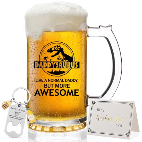 Daddysaurus Beer Mug - 500ml, Perfect Dad Gifts for Father's Day, Birthday, or Christmas