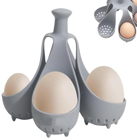 Silicone Egg Boiler, Egg Poacher Cups, Non-Stick Egg Cooker for Poached Eggs, Lightweight Boiled Egg Holder for Kitchen Gadgets (Grey, 4 Holes)