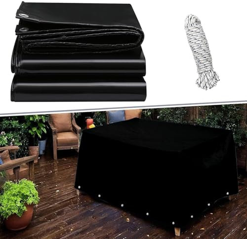 Lona Impermeable para Jardín 2.8 x 5 m Resistente a La Intemperie, Plegable, con Cuerda 10M Toldo Reforzado, Lona de Protección para Muebles, Piscina, Coche, Negro