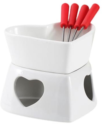 FLCPJGV Fire Bowl Mini Fondue Pot Chocolate Maker with 4 Pcs Forks for Home, White