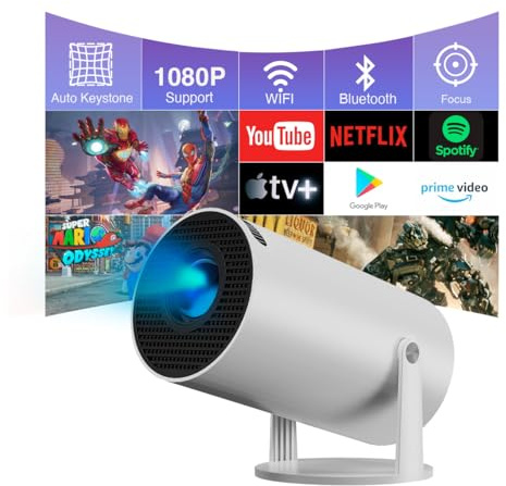 Portable Projector 4K,Mini Projector with WiFi6 and Bluetooth 5.0 130-Inch Support 160 ANSI Auto Keystone Outdoor Home Projector Built-in Android 11.0 OS