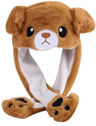Gorro Oso Lindo,Sombrero de Terciopelo Oso Navideño,Gorro Bufanda 2 en 1,sombrero emergente de felpa,Sombrero para niños y niñas orejas en movimiento de animales para festivales,cosplay (Oso)