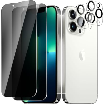 BIESHKJ 2+2 Stück, Sichtschutz schutzfolie für iPhone 13 Pro Max, 2 Stück Anti-Spy Panzer Schutz Glas + 2 Stück Kameraschutz, HD-Hartglasfolie, 9h-Härte, Kratzfest, Blasenfrei
