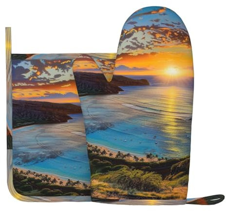 Sunrise Over Hanauma Bay Oahu Hawaii Lot de 2 gants de cuisine et maniques en silicone résistants à la chaleur pour la cuisine, la pâtisserie, les grillades