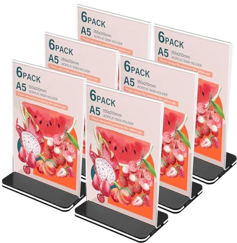 WIYETY 6er Set A5 Acryl Tischaufsteller (21x15cm) - Hochtransparenter L-Ständer für Menükarten, Flyer & Werbung - Stabiler Präsentationsständer für Büro, Café, Restaurant