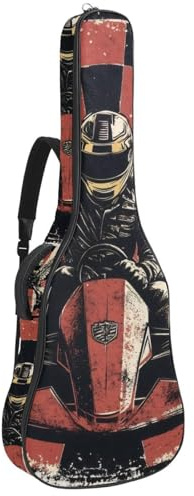 Rennwagen mit karierter Flagge, Retro-Muster, gepolsterte Gitarrentasche, schützende Akustikgitarre, Gigbag für E-Bass, Konzertgitarre, Mehrfarbig 04, 42.9x16.9x4.7 in, Lässiger Tagesrucksack