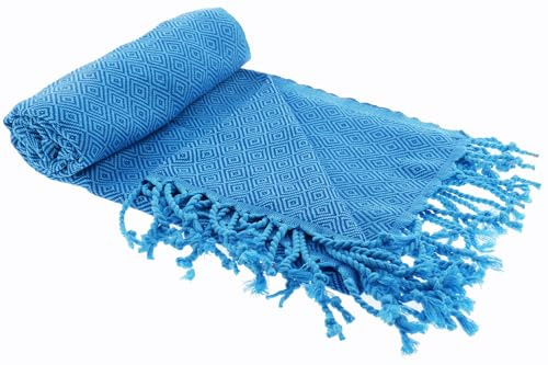 Stefano Ferrante ELMAS Summer Hamamtuch Saunatuch Pestemal Fouta Strandtuch Badetuch Handtuch Baumwolle Backpacker 100x180 cm (Türkis/Blau)