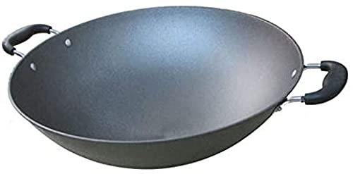 Wok in ghisa,Padella antiaderente,Wok per uso domestico non rivestito, Doppia EarCast Iron Pan, Spessore fondo rotondo non rivestito Ferro Wok-34CM