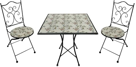 AXI Camilla Bistroset 3-teilig mit Mosaik Rosa Blumen | Bistrotisch mit 2 Stühlen | Bistro Gartenmöbel Set für Garten/Balkon/Terrasse | Balkonset/Sitzgruppe