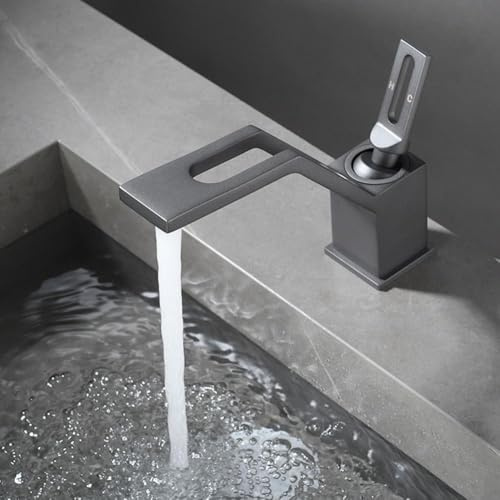 Grifo de lavabo a prueba de salpicaduras, grifo de baño creativo de doble temperatura, agua caliente y fría para baño (gris esmerilado)