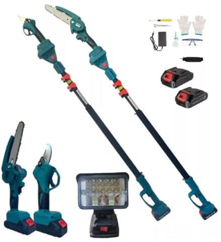 KIT POTATURA MOTOSEGA 6″ FORBICI FARO A LED 2 BATTERIE 48V E ASTA TELESCOPICA
