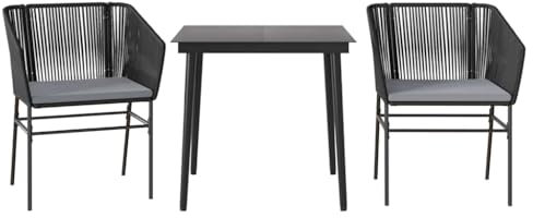 vidaXL Matgrupp för trädgård med dynor 3 delar svart konstrotting&glas
