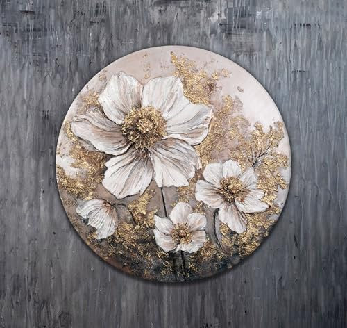 YS-Art Acrylbilder Blumen Beliebt auf Leinwand Schöne Acryl Gemälde mit Gold Buntes Bild handgemalt Wandbild Wohnzimmer modern Wohndekor Wohnzimmer 90 cm