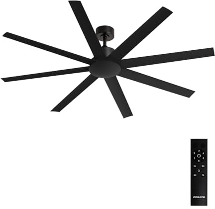 CREATE / WIND INDUSTRIAL XL/Ventilador de techo negro con mando / 40W, Silencioso, Ø165 cm, 6 velocidades, programable, función verano-invierno