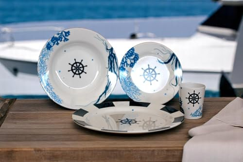 Dekorah Elegante set di piatti da 1 persona .Ideale per Barche Set Nautico in melamina .Resistenti, leggeri e perfetti per yacht, barca e campeggio.
