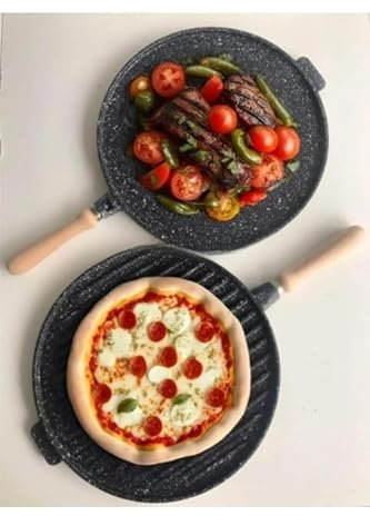 Poêle à crêpes en fonte réversible antiadhésive de 36 cm avec poignée amovible, passe au four, plaque double face pour gozleme, pizza, barbecue