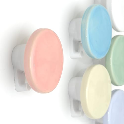bomidé - Wandhaken Keramik rund – Handgemacht in Portugal, Garderobenhaken für Wand, Bad & Küche (2x Rosa)