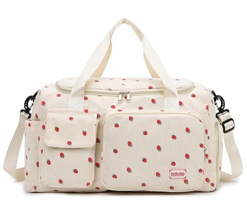 Sporttasche für Damen, Faltbare Reisetasche, Handgepäck, Fitnesstasche, Wochenendtasche mit Schuhfach und Nassfach, 20-35L (Beige)