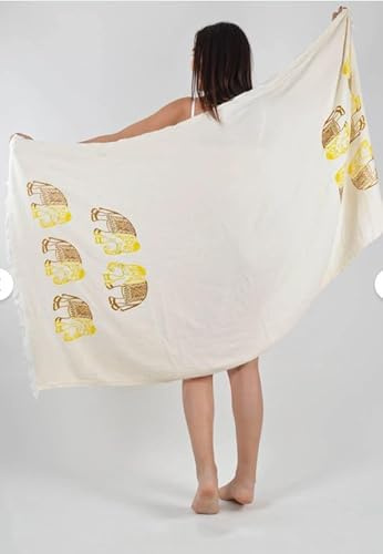 Turkish Cotton Dreamcatcher Print Peshtemal, White Muslin Hammam Towel, Lightweight Quick Dry Beach Throw, Boho Style (elephant)