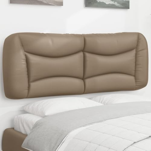 Qnhdfrt Kopfteil Kissen Hvar 120 cm Cappuccino-Braun Kunstleder Wellen-Design Wandkissen mit Klett LED Befestigung Bequeme Rückenlehne für Bett und Wandmontage Schlafzimmer