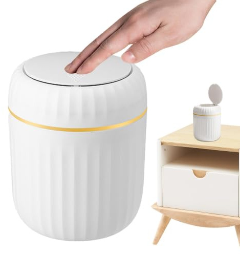 Dewireaey Poubelle De Table Avec Couvercle - 13x16.5cm Petite Poubelle De Table, Petit Panier En Papier Avec Couvercle À Bouton-Poussoir, Pour Bureau, Salle Bain Cuisine Et Chambre