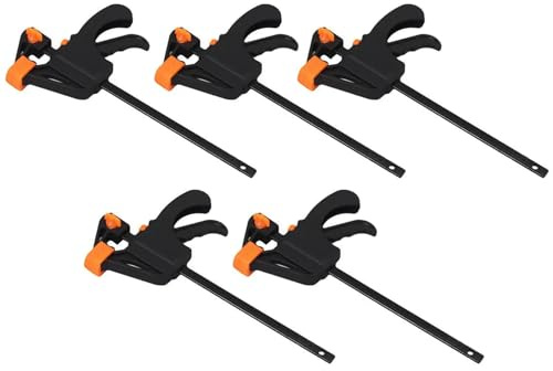 Quick Grip F Clamps 4 Inch Woodworking Quick Release Pack of 5 | One Hand Clips; For Manual Work DIY Handmade Craft; Professional Tool