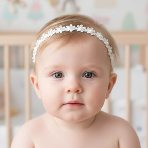 Qwrqwr Baby Mädchen Stirnband aus Nylon Haarschmuck Mädchen und Haarband für Taufkleid Babygeschenke für Neugeborene (Weiß B)
