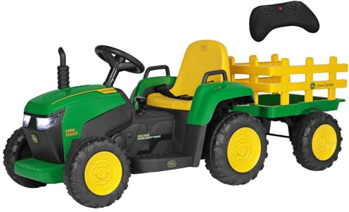 Peg John Deere Farm Power Tractor Eléctrico 12V para Niños con Mando a Distancia, Conducción Manual, Luces y Sonidos, Edad 18+ Meses
