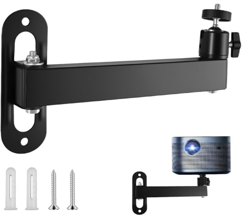 20cm × 12cm Beamer Halterung, Wand Projector Stand mit 1/4-Zoll-Schraubschnittstelle, Faltbarer Projektor Wandhalterung, Verstellbare Projektorhalterung 360° Drehbar für Heimkino, Büro, Spielzimmer