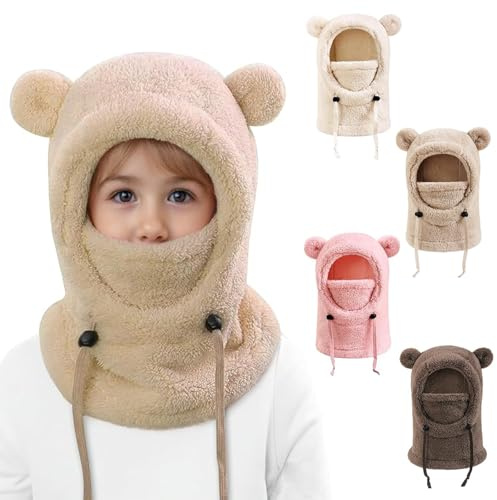 Bafiwu Cagoule d'hiver Unisexe pour Enfants 3 à 10 Ans, écharpe Ski Cagoule Fille Ajustable, Bonnet Polaire Chaud Mignon, Cou écharpe pour Garçons Filles