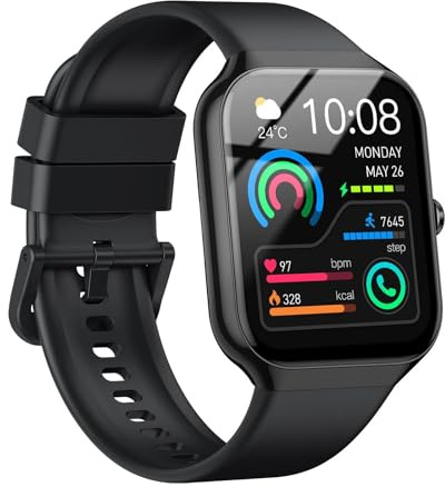 Smartwatch Herren Damen, Fitnessuhr Herzfrequenz Schlafmonitor Schrittzähler Uhr, 1.96 Smart Watch Bluetooth Anrufe, 113+Sportmodi Sportuhr, IP68 Wasserdicht Fitness Tracker für iOS Android Schwarz