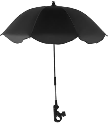 Bonalake Stuhlschirm mit Klemme, 360° verstellbarer Clip-on-Regenschirm für Stuhl mit UPF 50+ Sonnenschutz für Outdoor, Kinderwagen, Camping, Angeln (65 cm, schwarz).