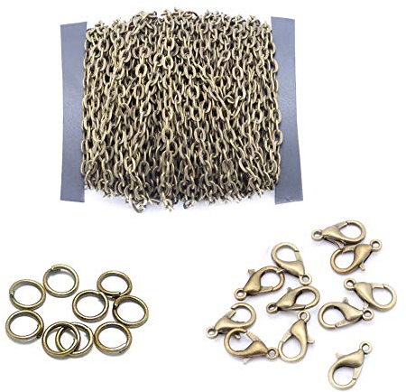 100 m vergoldete runde Gliederkette mit 30 Karabinerverschlüssen und 100 offenen Binderingen für DIY Herstellung von Armbändern, Halsketten, Schmuck Zubehör (Bronze, Gliedergröße: 2 x 3 mm)