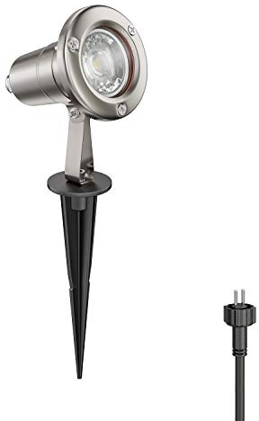 ledscom.de Gartenstrahler MUK mit Erdspieß für außen, Edelstahl, 5,28W 483lm 30° warm-weiß