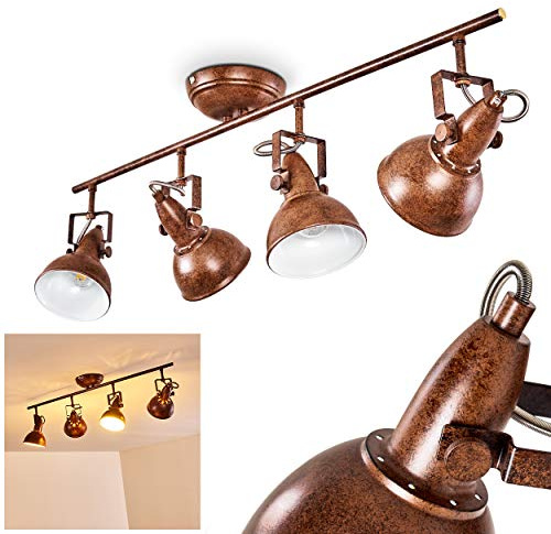 Deckenleuchte Tina, Deckenlampe aus Metall in Rostbraun/Weiß, 4-flammig, mit verstellbaren Strahlern, 4 x E14-Fassung, Spot im Retro/Vintage Design, ohne Leuchtmittel
